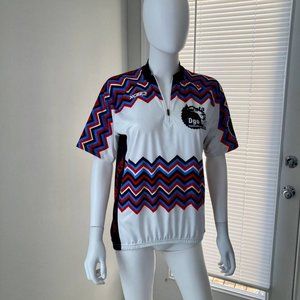 Xceed Cycling Tshirt White with Black/Red/Blue Chevron Pattern Sz L